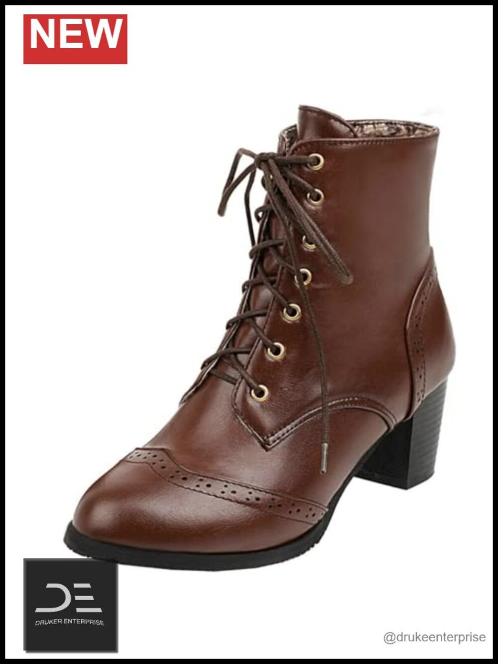 Vintage Lace Up Ankle Boots Women's Wingtip Granny Boots Faux Leather